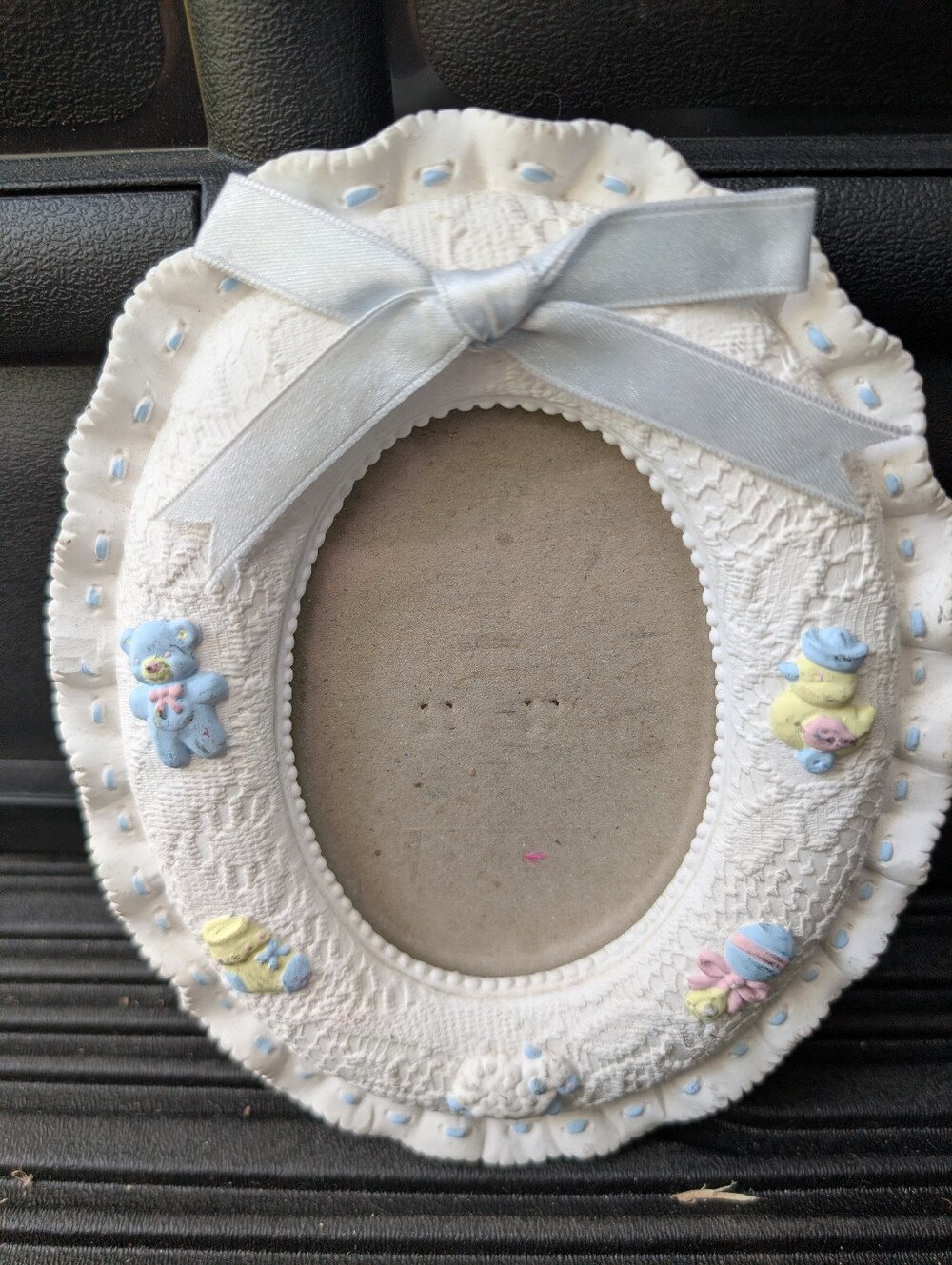 Vintage "Russ" White & Light Blue Baby Photo Frame with Ribbon
